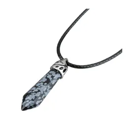 Anhänger Halsketten Hübsche Stein Halskette Vintage Natur für Frauen Kristall Quarz Edelstein Schnur Aussage Leder Drop Lieferung Schmuck Stift DHFCU