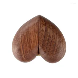 Jewelry Pouches Vintage Black Walnut Storage Box Wooden Ring Heart-Shaped Engagement Proposal Gift