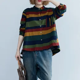 Women's TShirt F je Women Shirt Long Sleeve Cotton Striped Blouse Spring Femme Lady Loose Clothing Casual Top Quality Blusas Feminina A368 230131