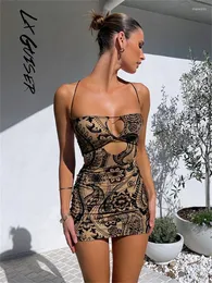 Sukienki swobodne LX Guiser 2023 Summer Spaghetti Pasek Y2K Bodycon Sexy Mini Woman Dress Party Elegancka moda szata damska