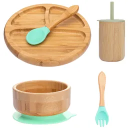 Koppar rätter redskap bopoobo 5st/set barns bordsartiklar baby skålplatta gaffel sked kopp sugmatning mat bambu bordsory bpa gratis non-slip 230130
