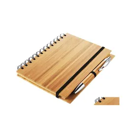 Notepads Wood Bamboo Er Notebook Spiral Notepad With Pen 70 Sheets Recycled Lined Paper Sn2129 Drop Delivery Office School Business Dhmta