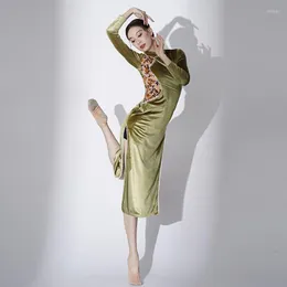 Этническая одежда традиционная чингсамская модная винтажная вечеринка, дамы, элегантные повседневные сексуальные бархатные женские китайские костюмы народных танцев в китайском стиле