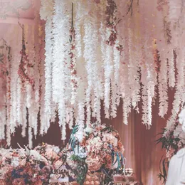 Fiori decorativi 1 M Ogni Pz Artificiale Bianco Cattleya Orchidee Stringhe Matrimonio Fiore Di Seta Disposizione Floreale Puntelli All'ingrosso 100 pz / lotto