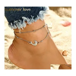 Fußkettchen Delphin Knöchel Silber Perlen Böhmischer Charme Elegante geschichtete Perlenkette Armbänder Fußschmuck Sandalen Geschenk Drop Lieferung Ot1Fk