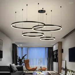 Chandeliers Circle Chandelier Living Room Lamp Modern Minimalist Hollow Atmosphere Household Ring Dining Combination Lamps