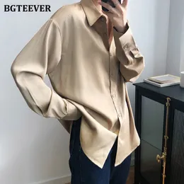 Женские блузкие рубашки Bbteever Chic Women Satin Long Elive Solid Out Down Down Elegant Office Workwear Женская 230131