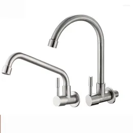 Kitchen Faucets 304 Stainless Steel Single Cold Water Faucet Wall Type Vegetable Wash Basin Big Bend Rotation Horizontal Fauc