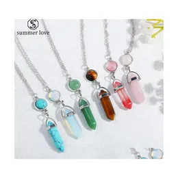 Pendant Necklaces Colorf Geometric Pendants Vintage Natural Stone Bead Crystal Necklace For Women Fashion Jewelry Giftz Drop Delivery Dh0Fe
