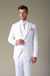 دعاوى الرجال وصول مخصص مخصص رفيع العريس رجال بدلة زفاف أبيض زهرة العريس (راكب بانت سترة)