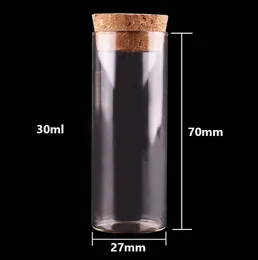 30ml size 27*70mm Test Tube with Cork Stopper Spice Bottles Container Jars Vials DIY Craftgood qty 24pcs Wholesale