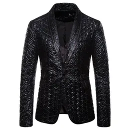 Men's Suits Blazers Mens Black Jacquard Bronzing Suit Jacket Blazer Shawl Collar One Button Blazers Men Party Wedding Stage Singer Costume Homme XXL 230130