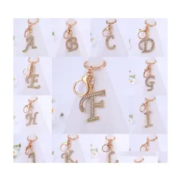 Keychains Lanyards 26 Alfabetet Fashion Letter KeyFob Jewelry for Women Girls Simple Bling Crystal Keyring Phone Bag Tillbeh￶r P3 DHXLL