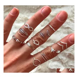 Ringos de banda Bohemina Jewelry Ring Conjunto de anel vintage STAR GEOMETRIC FEARTH STAR STRELS 12PCS/DRIA DE DROP DHYLU