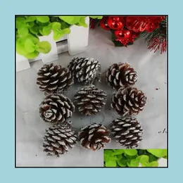 Christmas Decorations 9Pc/Bag Tree Decoration Pendant Natural Pine Cone Dyed White Paint Ornament Paa9487 Drop Delivery Home Garden Otxh1