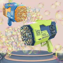 Novelty Games 132 Holes Soap Bubble Machine Rocket Launcher Gun Automatic Blower Toy For Kids Adult with Lights Activities Party Outdoor Toys 230130