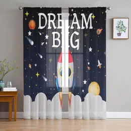 Cortina Space Universe Rocket Dream Big Tulle Sheer Window Window Cretins for Livro Room Quarto Modern Voile decoração