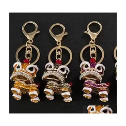 Keychains Lanyards Fine Key Chain Creative Small Gift Chinese Style Lion Dance Kirin Alloy Fashion Girls Bag Ornament Mobile Hangi Dh7Ic