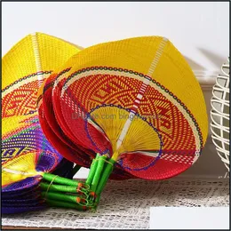 Party bevorzugt 6 Farben Neue Mode chinesische Stil handgefertigte Fan handgewebtes Palmblatt Handkühlung Mückenschutzfans Drop Otret