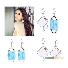 Dangle Chandelier Pu skórzana maska ​​rolka papierowe Kolczyki Kreatywne ręczniki toaletowe Wiselant Earring Oświadczenie Zabawny prezent dla kobiet Drop d dhayr