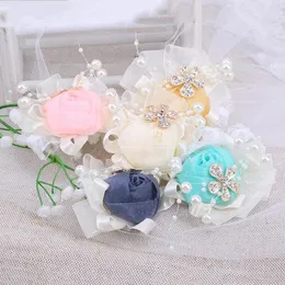 Dekorative Blumen 2023 Braut und Brautjungfer Handgelenk Corsage Band Strass handgemachte Anzug Schwester Gruppe Party Hochzeit liefert T042