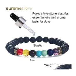 Fios de mi￧angas de lava preta de lava preto de 6 mm Bracelets difusor Bracelete el￡stico de rocha vulc￢nica Strings de m￣o Yoga 7 chak ot4wy