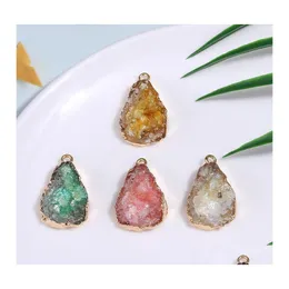 Charms modna żywica Druzy Stone wisiorek urok Naturalny kamień szlachetny Nieregularny kolor MTI ze złotem splecioną do biżuterii DIY Bransoletka Dr otdoq