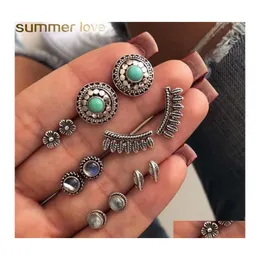 Charm Vintage 6 пар/ сетки зеленые пурпурные серьги опал для женщин для женщин свадебная вечеринка цветочные листья