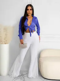 Damenhosen HAOYUAN Hohe Taille Mesh Spleißen Flare Für Frauen 2023 Mode Böden Elegante Sexy Bell-Bottom-Hose