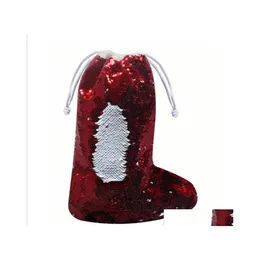 Noel Dekorasyonları Sequin Çorapları Stoklama Denizkızı Paillette Hediye Çantaları Dekorasyonlu Noel Kolye Noel Baba Dstring Candy LXL299A DRO DHZQX