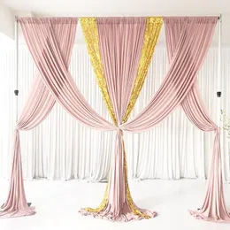Decorazione per feste 2023 Dicembre Design Mess Chiffon Paillettes 3m Hx 3mW Blush Pink Gold Curtain Drape Wedding Backdrop