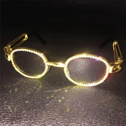 Okulary przeciwsłoneczne 2023 Diamentowy hip hop kobiety Mężczyźni moda vintage przezroczyste obiekty słoneczne luksusowe panie okrągłe punk nx
