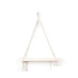 Outra decoração da casa de decoração de casa pendurada em madeira prateleira de armazenamento com corda de crochê de madrugada Boho Tassel Plant Hanger para Dro OT2CD