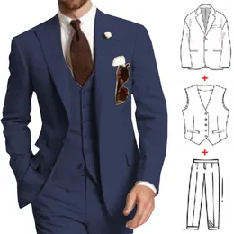 Męskie garnitury klasyczny garnitur dla mężczyzn 3 sztuki granatowy męski męski formalny blezer Three Pockets Man Wedding trajes de hombre