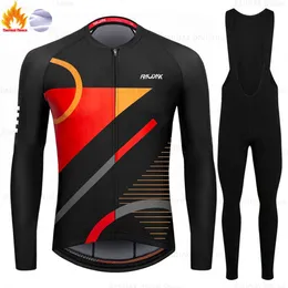 Jersey sätter Raudax Autumn och Winter Windproece Fleece Men's Long Sleeve Suit Cycling Clothing Mountain Warm Road Cykel Sportkläder Z230130