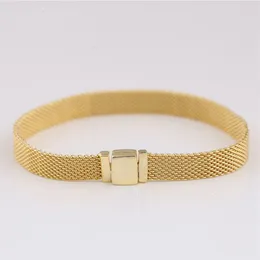 Geel vergulde dames heren mesh bedelarmband riem stijl bruiloft sieraden voor pandora