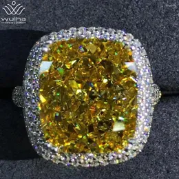 Pierścienie klastrowe Wuiha 925 Srebrny srebrny 3EX CUTHION CUSHION 8CT VVS Yellow Created Moissanite Wedding Empandagement Dostosowywania pierścień Fine Jewelry