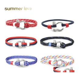 Braccialetti con ciondoli Fibbie di moda Bracciale di sopravvivenza Stile navy Corda intrecciata in acciaio inossidabile Paracord per uomo Donna Gioielli Regali Drop D Otumb