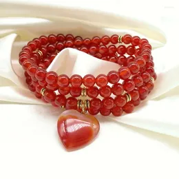 Braccialetti di collegamento 6Mm Braccialetto cuore di agata rossa Fatto a mano 108 Perle di mala Meditazione Collane per donna Uomo Regali gioielli yoga