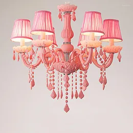 Candeliers Europa Estilo Horse Karon Rosa Cristal Crianças Princesa Sala Droga Droga Droga Infância da sala de aula Quarto LED LED LAMBRO PENENTE