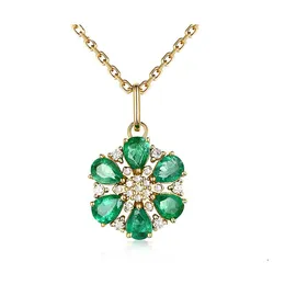 Pendant Necklaces Elegant Flower Necklace Emerald Zircon Gemstone Jewelry Ornament Women Wedding Six Petal Diamond Drop Delivery Pend Dh1Rd