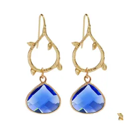 Dangle Chandelier Vintage Water Drop Crystal Earrings For Women Colorf Birthstone Gold Leaf Teardrop Earring Fashion Jewelry Gifts Otwhu