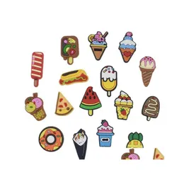 Acessórios para peças de sapatos Cartoon Food PVC Rubber Croc Charms Crog Fit Buttons de pulseira Sapatos Decorações Diretora Droga DHL3F