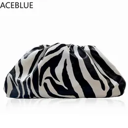 Kvällsväskor ACEBLUE Mode Dag Clutch Dumpling Zebra Holografisk Moln Clip Handväska Kvinnor Plisserad påse Handväska 230130