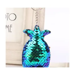 Party Favor Sequined Pineapple KeyChain Cute Fruits Pendant Glossy Fruit Ornaments Sequin Keyring For Women Bag Key Chains Summer J DH9I5