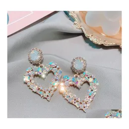 Dangle Chandelier Fashion Jewelry S925 Sier Post Diamond Crystal Peach Heart Earrings Purple Stud Drop Delivery Dhjon