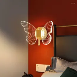 Lámpara de pared LED para interiores, luces acrílicas creativas con forma de mariposa para dormitorio, mesita de noche, temperatura de 3 colores, decoración dorada nórdica
