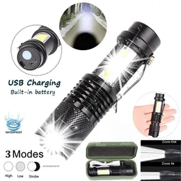 Taschenlampen Taschenlampen Leistungsstarkes starkes Licht Mini wiederaufladbare ultrahelle LED-Zoomlampe USB-Außenbeleuchtung Wasserdichte Taschenlampe