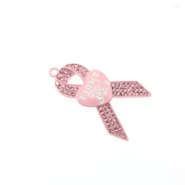 Pendanthalsband 10st/Lot Fashion Jewelry Emamel Rhinestone Breast Cancer Awareness Pink Ribbon för halsband