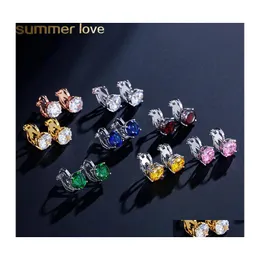 Stud Classic 3A Cubic Zircon Earrings Round Crystal Girl Ear For Women Mticolor Fashion Jewelry Gift Wedding Party Drop Delivery Otbnx